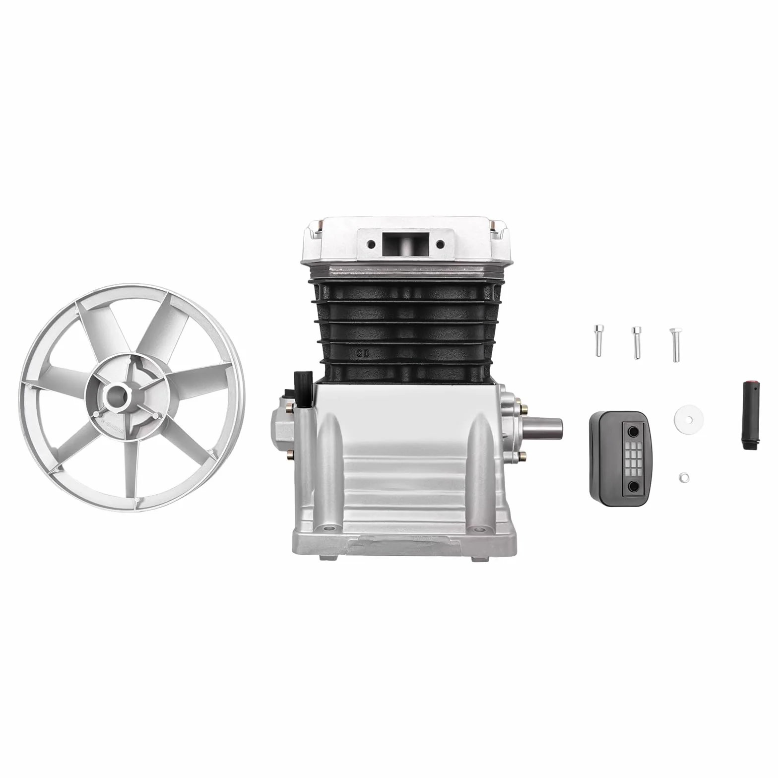 Compresseur d'air 10 bar 3HP Tête de pompe à piston avec 2 cylindres Poulie 2065-420 L Silencieux 960 tr/min Cylindre Piston Style Compresseur d'air Tête de pompe Outil d'air