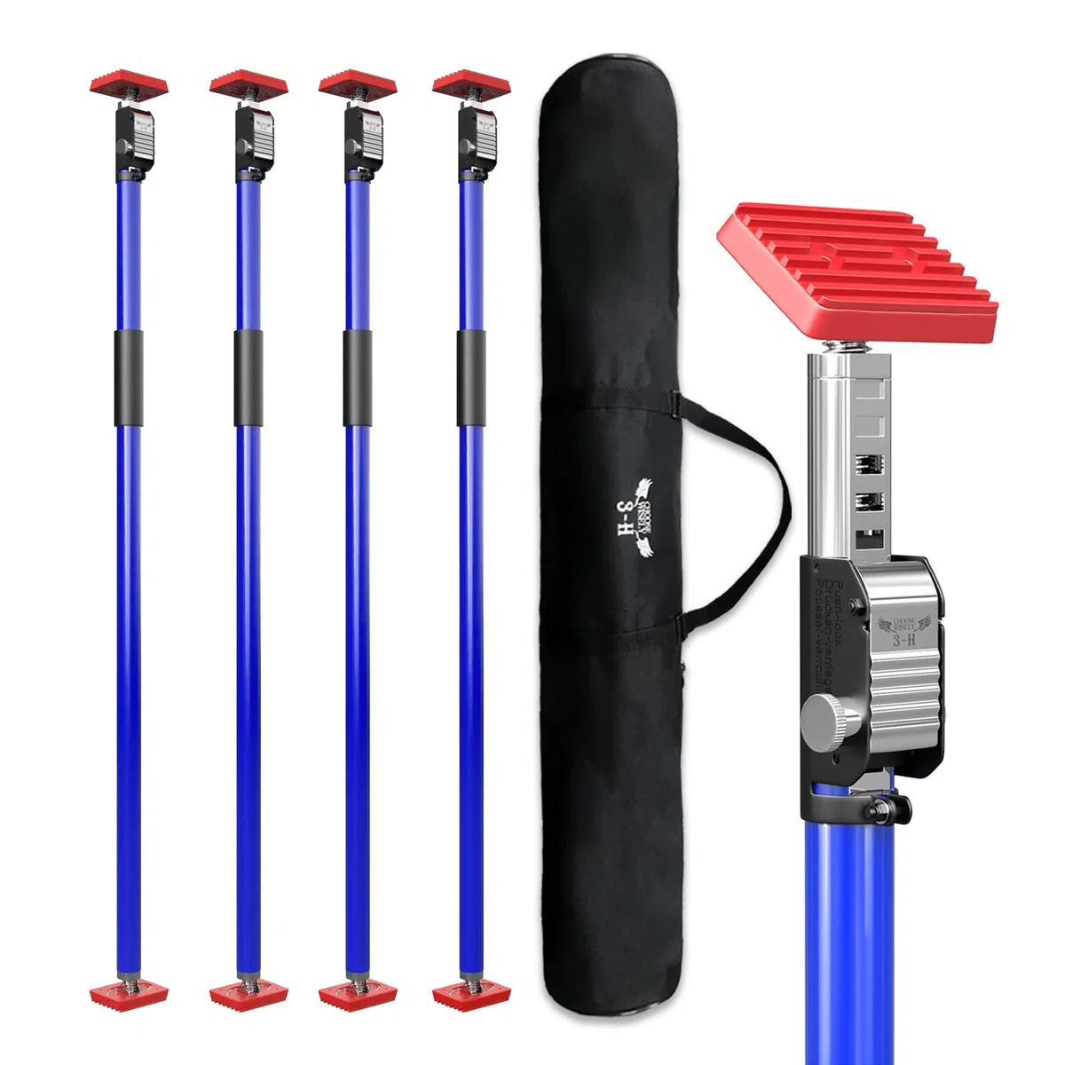 3-H Set de 4 Etai Telescopique Reglable, Extensible 110-195cm |Tout Acier Épais | Charge Max 75kg | Étai de Soutien Télescopique pour Plafond Montage, Plaque de Plâtre, Cadre de Porte, Armoire