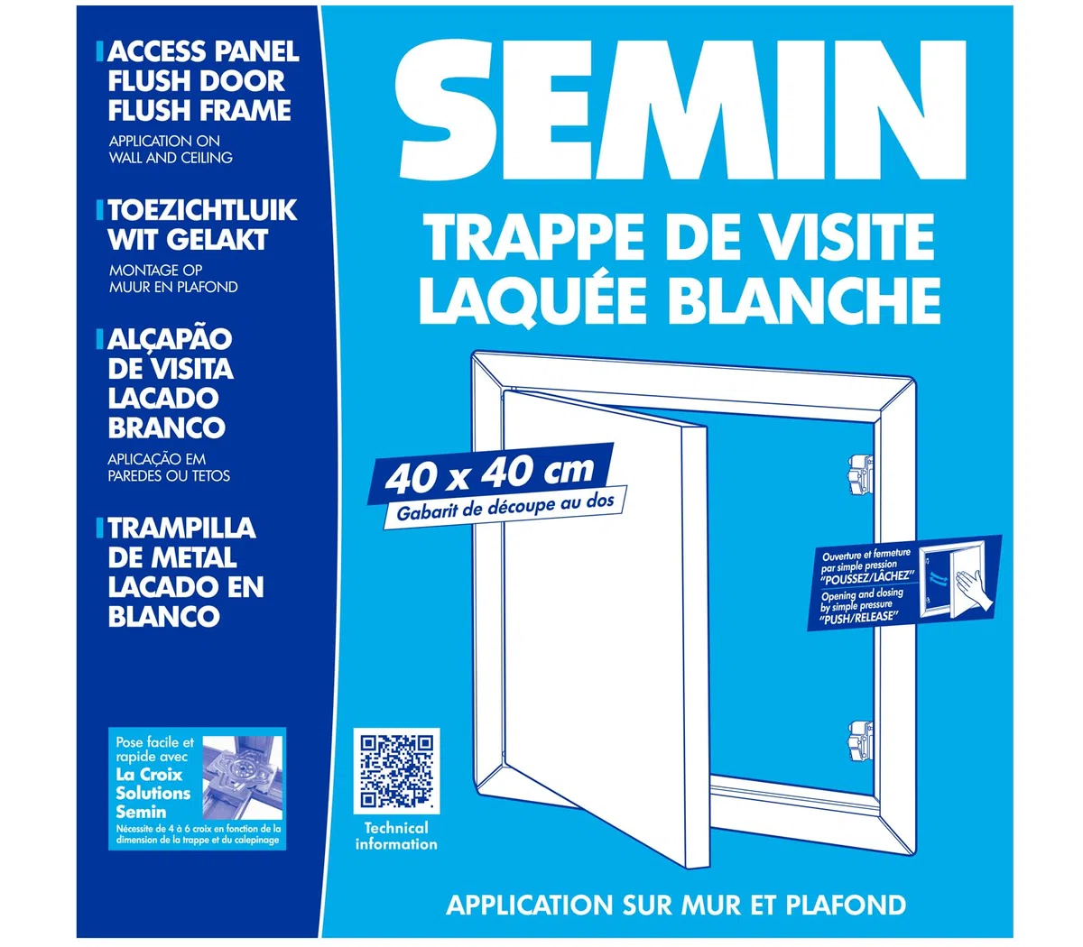 Semin Trappe de Visite Acier - Laquée Blanche - 400 x 400 mm - Ouverture Poussez/Lâchez (Lot de 5)