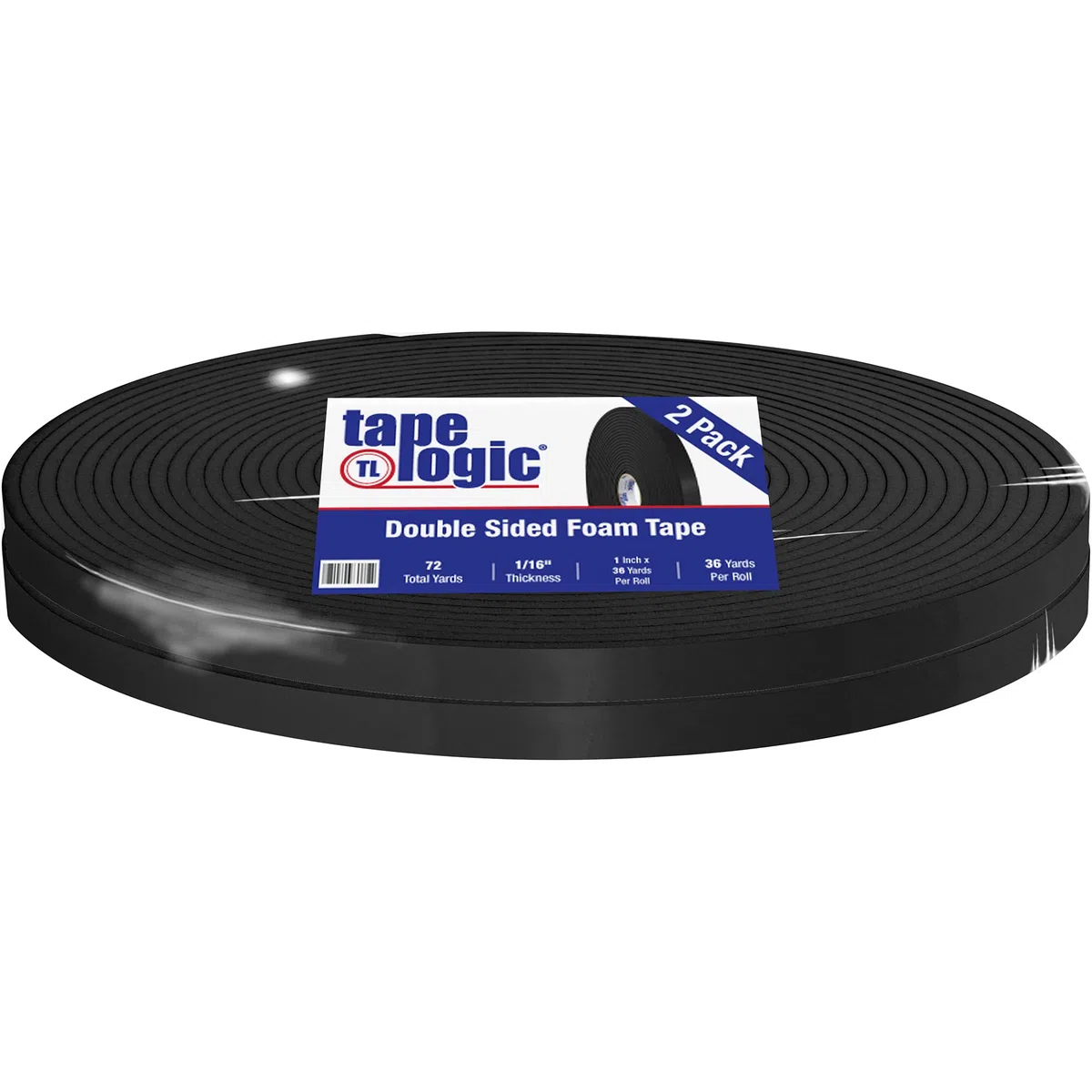 Ruban adhésif Logic T9581162pk Polyéthylène ruban adhésif double face en mousse, 1/40,6 cm d'épaisseur, 36 Yds Longueur X 2,5 cm de large, Noir (cas de 2)
