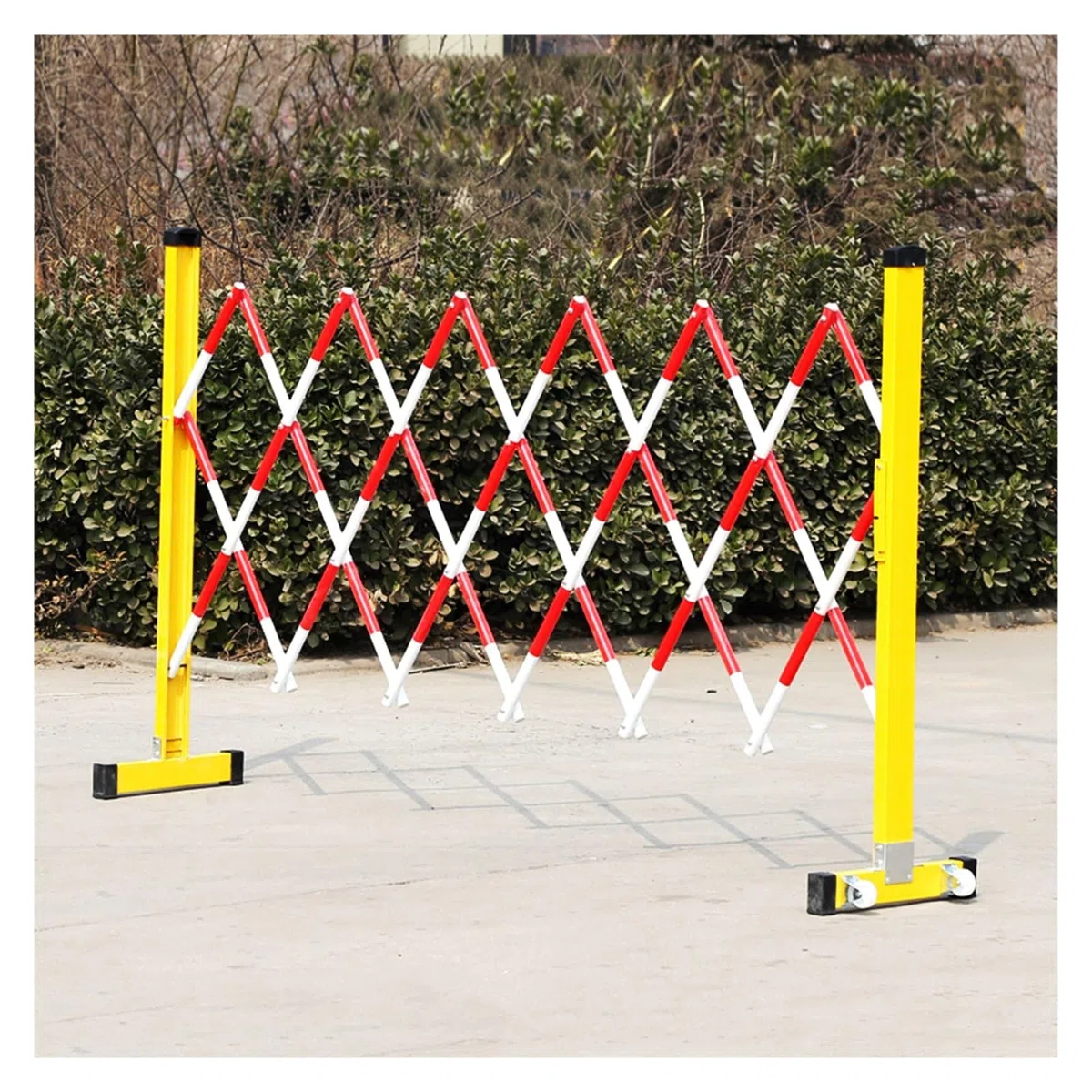 - Barrière de signalisation noire et jaune de 1,1 m x 9,5 m, portable et pliable pour stationnement industriel sécurisé et protection d'allée