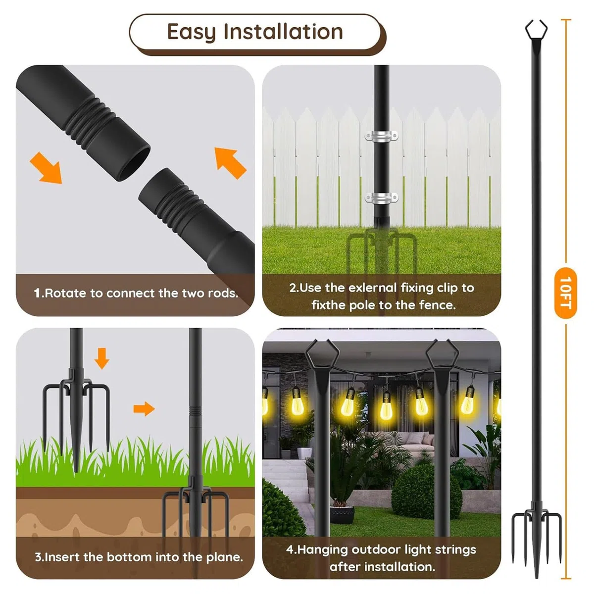 Poteau pour guirlande lumineuse Résistant intempéries, vent et intensif