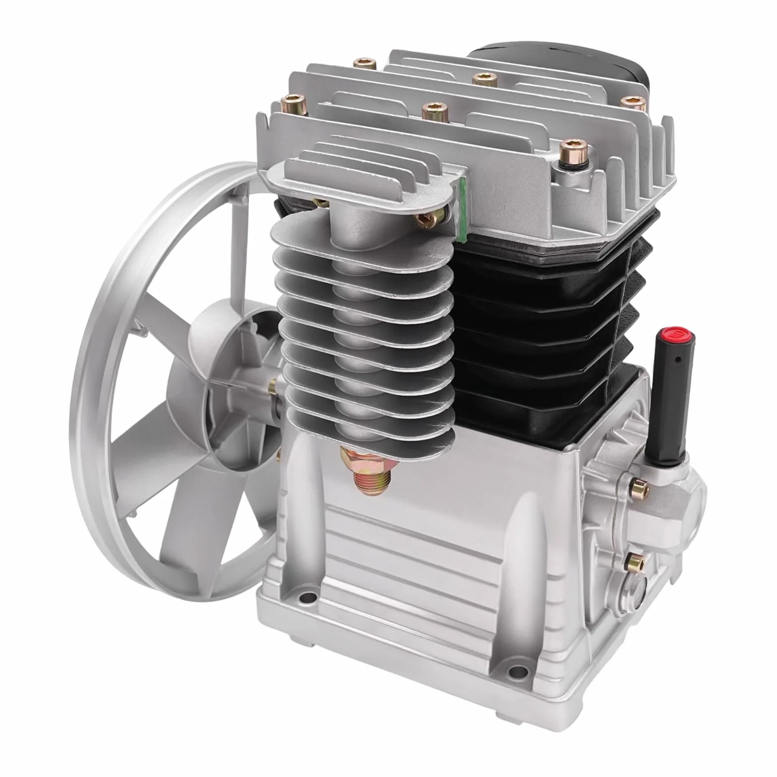 Compresseur d'air 10 bar 3HP Tête de pompe à piston avec 2 cylindres Poulie 2065-420 L Silencieux 960 tr/min Cylindre Piston Style Compresseur d'air Tête de pompe Outil d'air