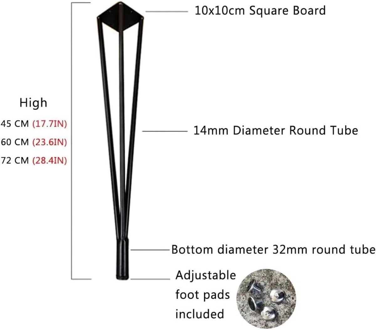 Pieds de Table métal 60cm dorés Lot de 4 pour Meubles, Or, 60cm