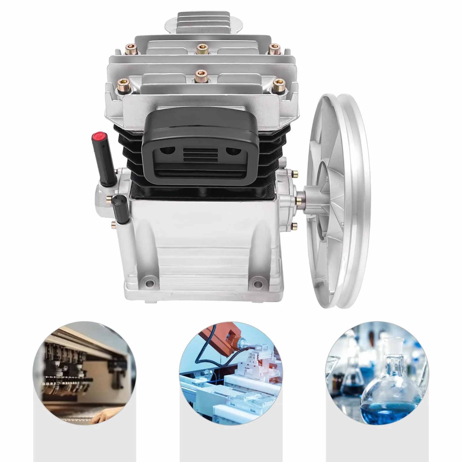 Compresseur d'air 10 bar 3HP Tête de pompe à piston avec 2 cylindres Poulie 2065-420 L Silencieux 960 tr/min Cylindre Piston Style Compresseur d'air Tête de pompe Outil d'air
