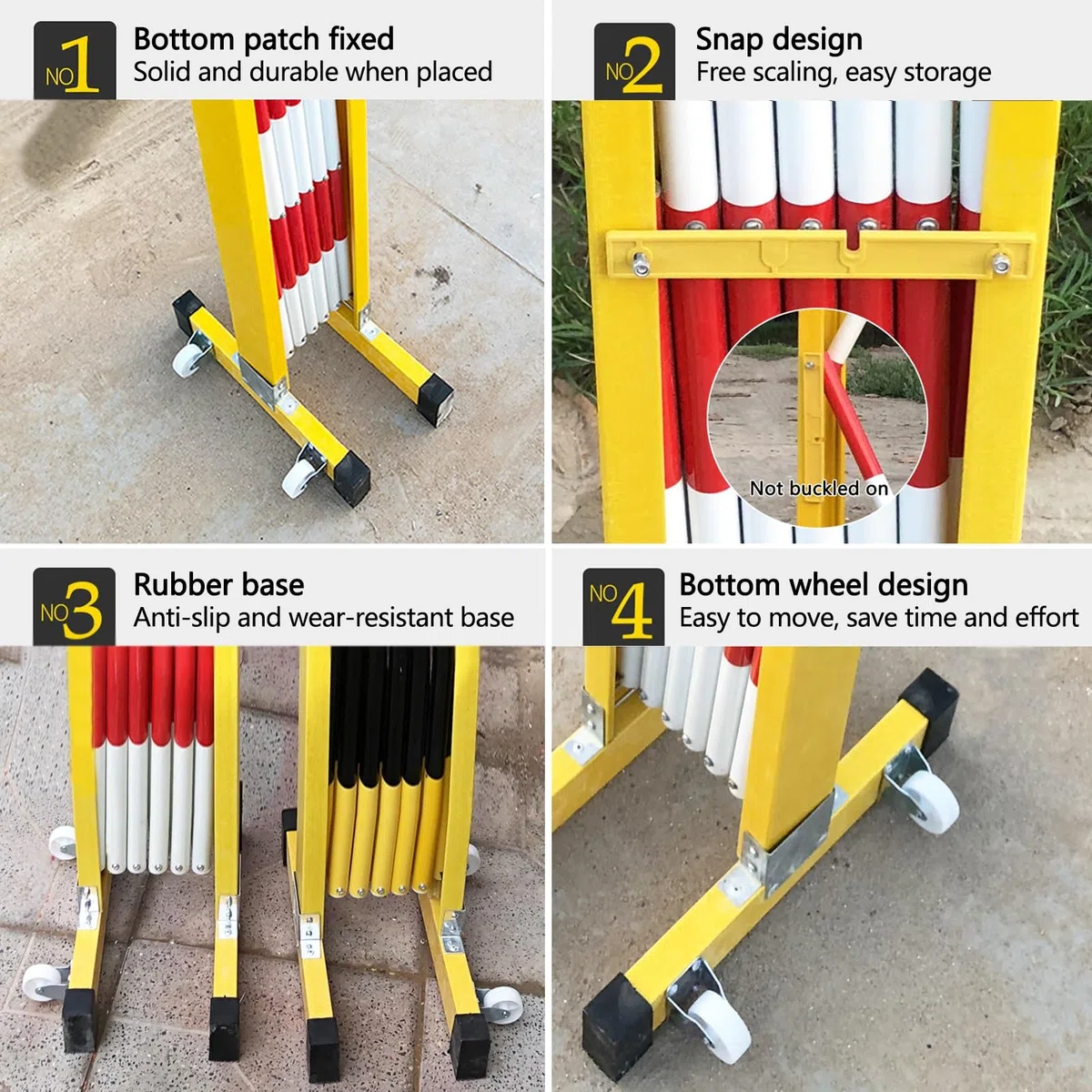 - Barrière de signalisation noire et jaune de 1,1 m x 9,5 m, portable et pliable pour stationnement industriel sécurisé et protection d'allée