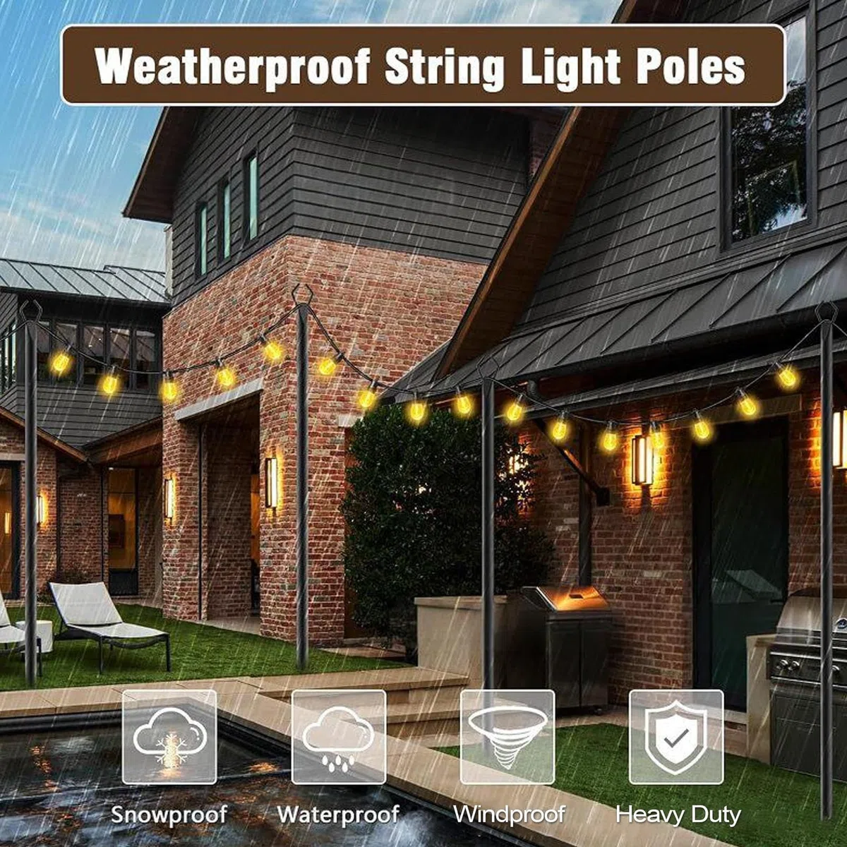 Poteau pour guirlande lumineuse Résistant intempéries, vent et intensif